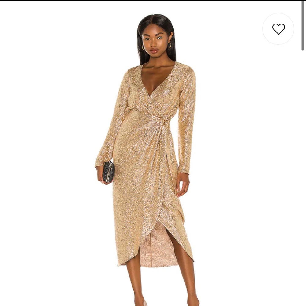 Show Me Your MuMu Gold Sequin Wrap Midi Dress